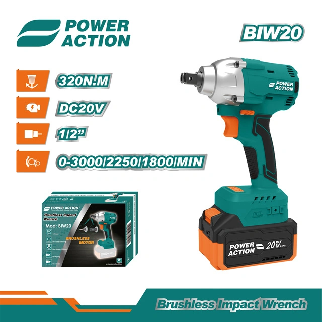 Power Action Brushless 20V Double Speed Electric Cordless Impact Wrench Tools