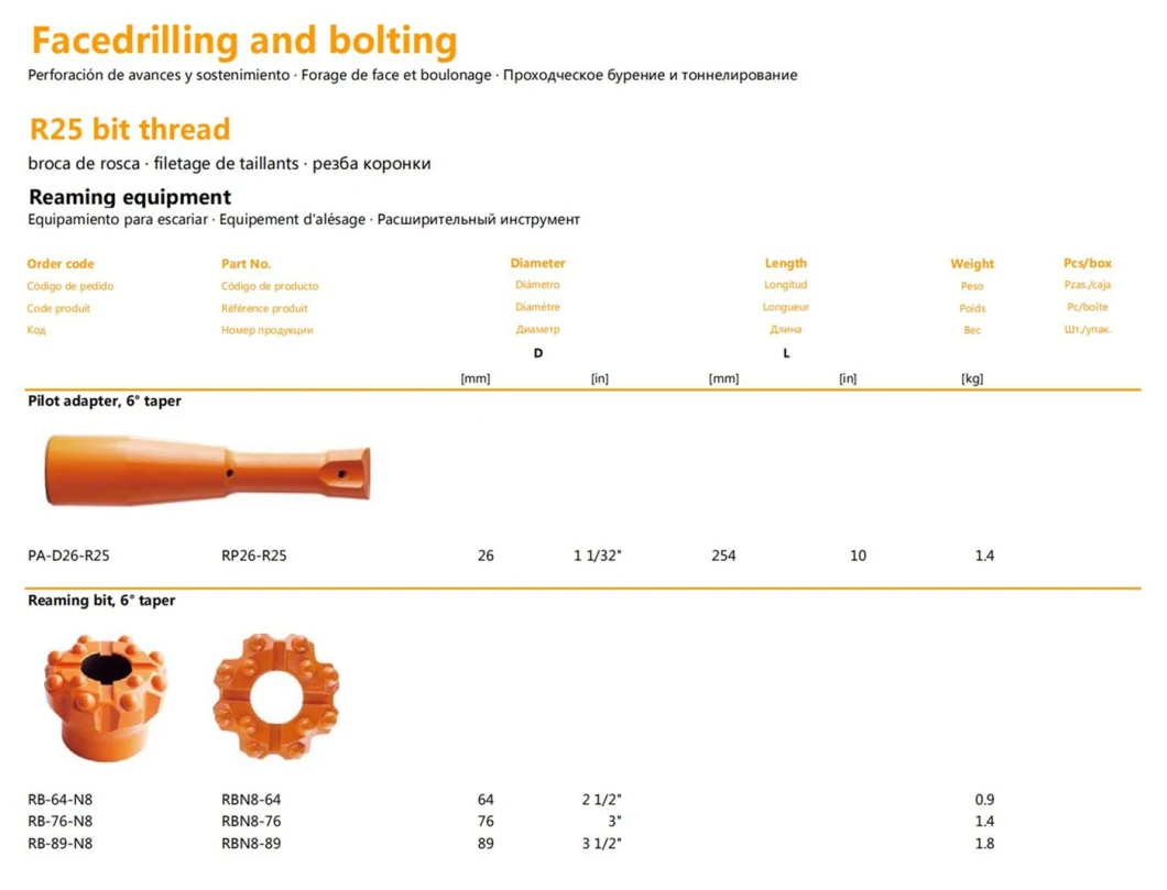 Facedrilling and Bolting Thread Buttom Bit Code Drill Rods Rock Drilling Tool